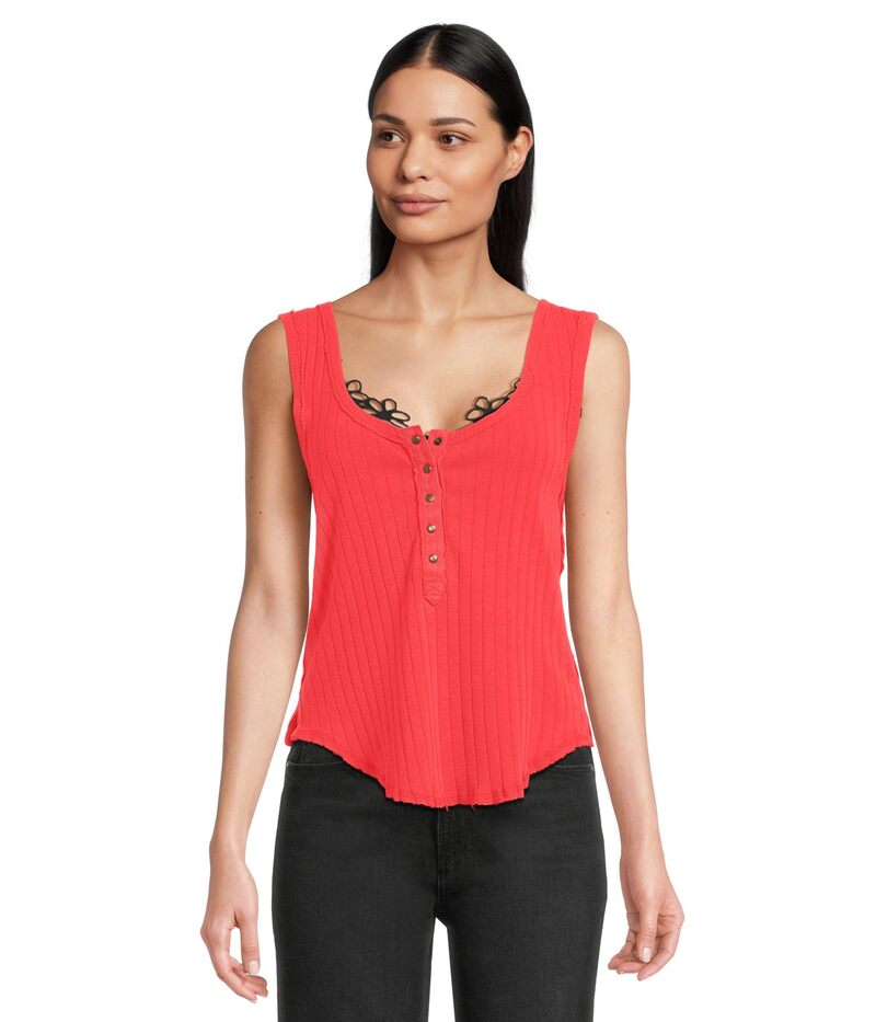 フリーピープル レディース トップス シャツ Free People Care Bryson Henley Tank Firey Red レッド