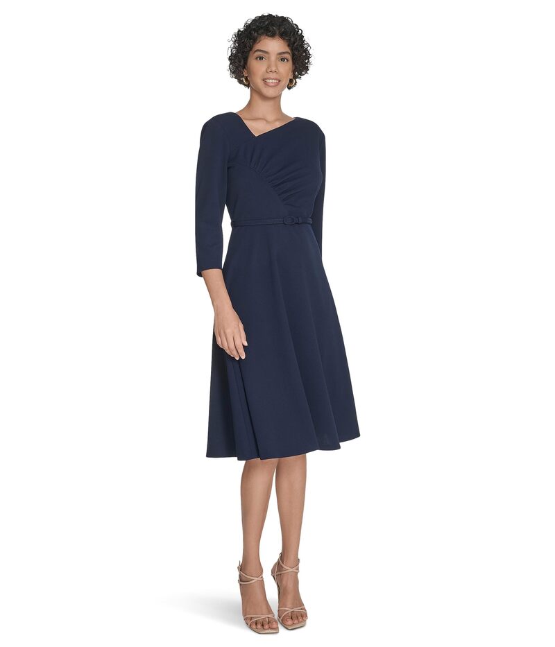カルバンクライン レディース トップス ワンピース アシンメトリー ミディ Calvin Klein 3/4 Sleeve Asymmetrical Midi Indigo インディゴ