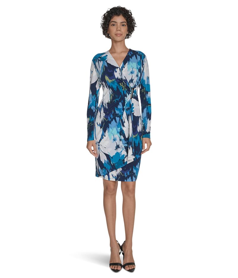 カルバンクライン レディース トップス ワンピース フラワー柄 ジャージー フラワー Calvin Klein Long Sleeve Floral Jersey Sheath Cypress Multi マルチカラー｜ReVida 店