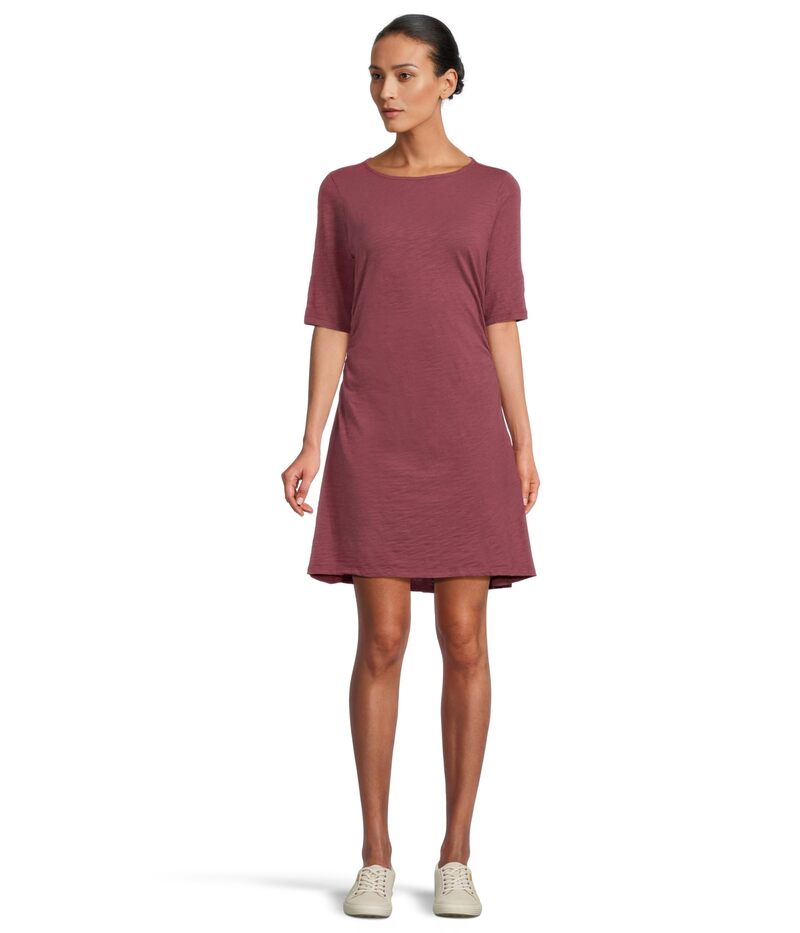 モッドドック レディース トップス ワンピース Mod-o-doc Elbow Sleeve Below The Knee Shirred Dress Zinfandel｜ReVida 店