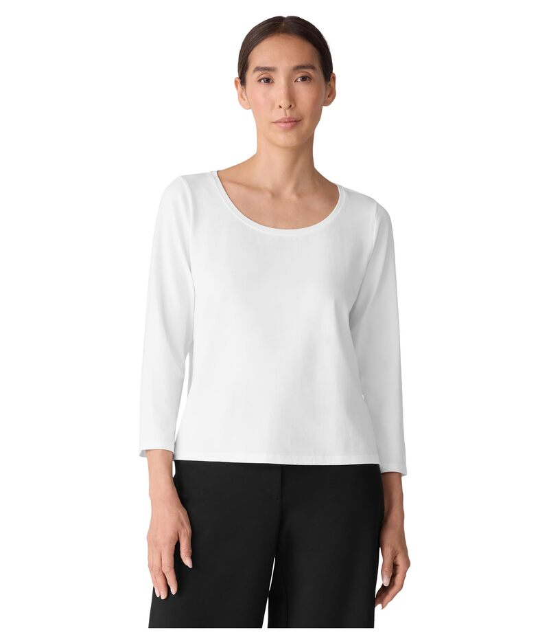 エイリーンフィッシャー レディース トップス シャツ ニット ジャージー Eileen Fisher Stretch Jersey Knit Scoop Neck Top White ホワイト｜ReVida 店