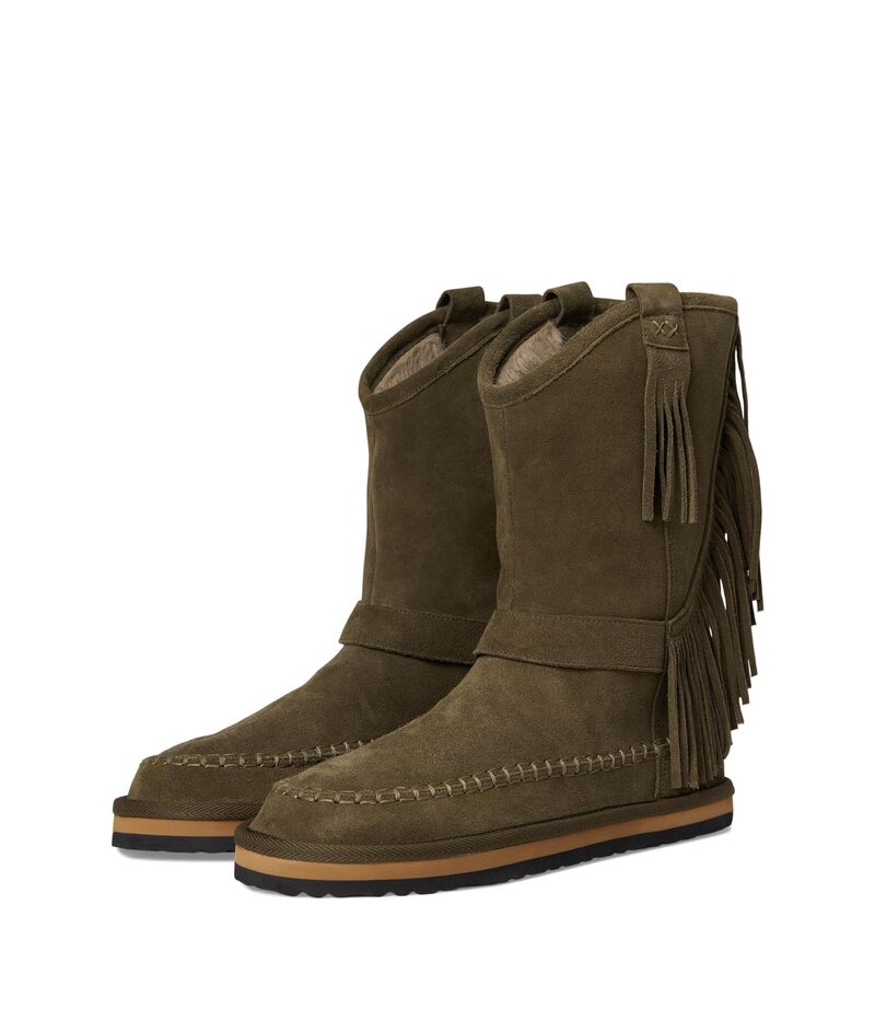 フリーピープル レディース シューズ ブーツ・レインブーツ フリンジ Free People Faye Fringe Pull-On Boots Military Olive Suede オリーブ｜ReVida 店