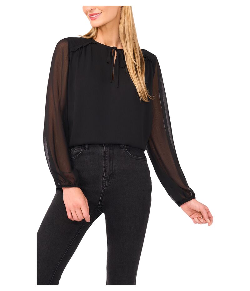 セセ レディース トップス シャツ CeCe Long Sleeve Tie Neck Top Rich Black ブラック