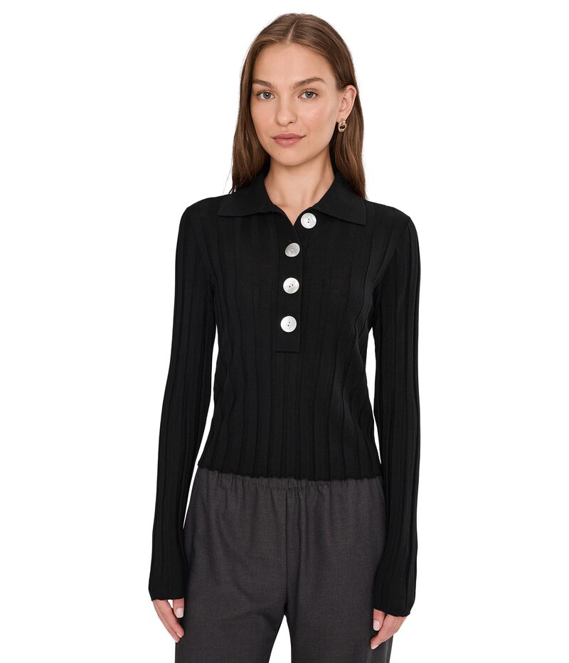 メイドウェル レディース トップス シャツ ポロシャツ シルク Madewell Merino Silk Wide Rib Abby Polo Black ブラック