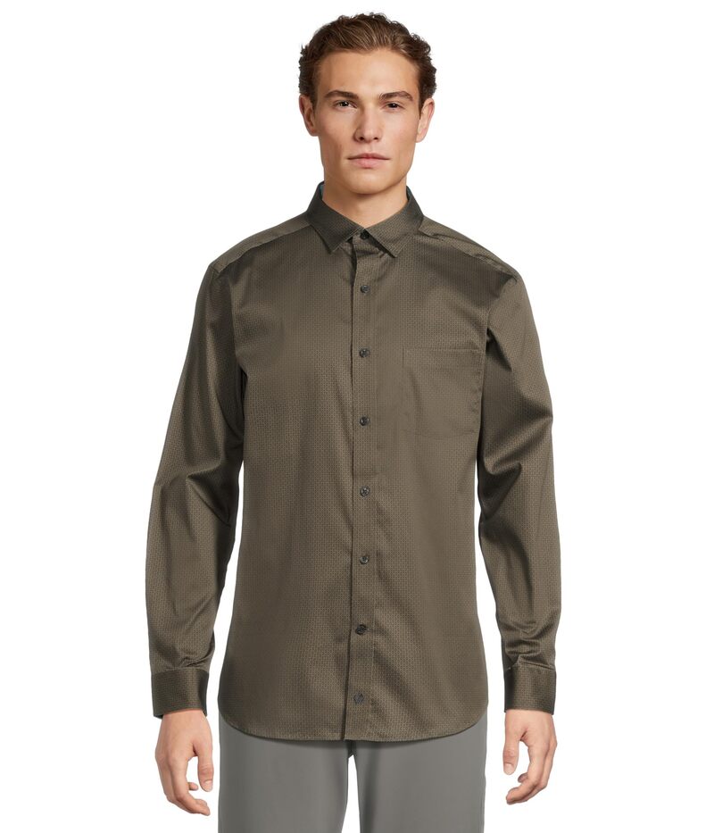 ジョンストンアンドマーフィー メンズ トップス シャツ プリント コットン Johnston & Murphy Printed Cotton Shirt Olive/Navy Linked Oval ネイビー｜ReVida 店