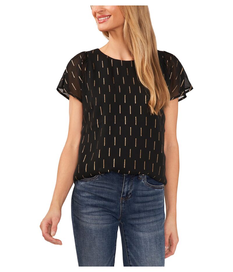 セセ レディース トップス シャツ クルーネック CeCe Flutter Sleeve Crew Neck Top Rich Black ブラック 12,305円
