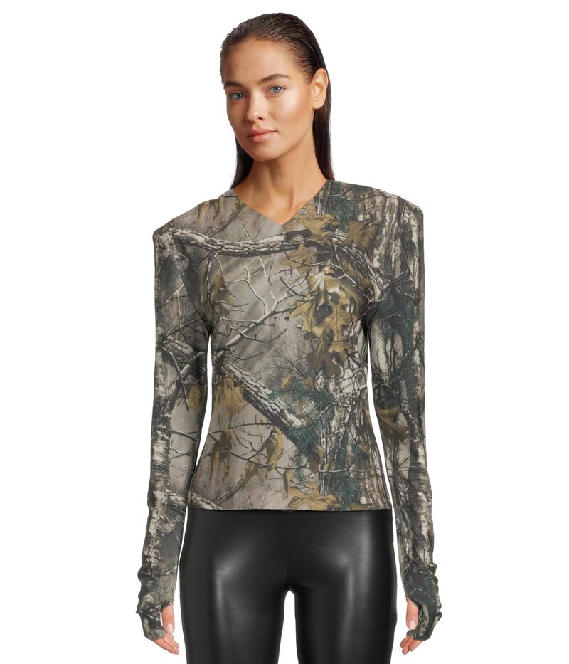 ノーマカマリ レディース トップス シャツ Vネック Norma Kamali Long Sleeve Shoulder Pad V-Neck Top Trees