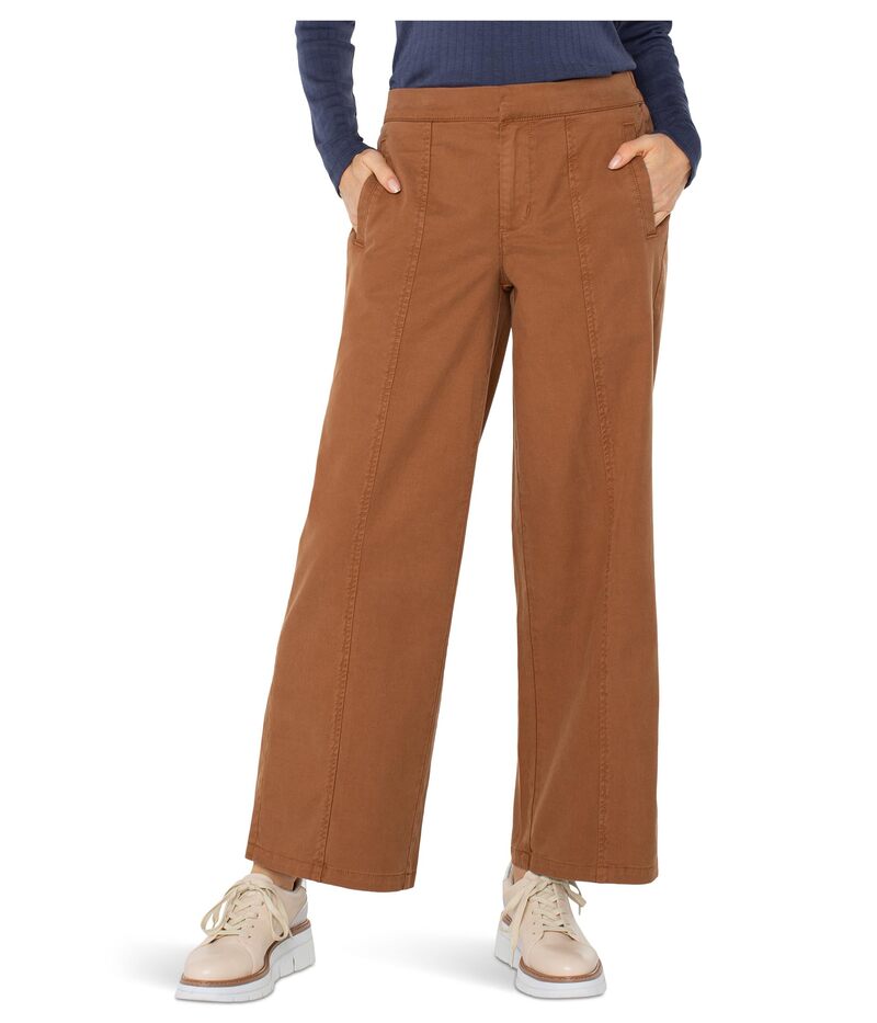 リヴァプール ロサンゼルス レディース ボトムス カジュアルパンツ ワイドレッグ プチ Liverpoolos Angeles Petite Mid-Rise Wide Leg Trousers with Elastic Back Waistband Mocha Brown ブラウン