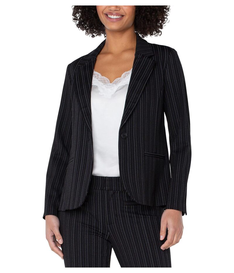リヴァプール ロサンゼルス レディース アウター コート ブレザー ニット Liverpoolos Angelestripe Knit Jacquard Fitted Blazer Hint Navy Stripe ネイビー