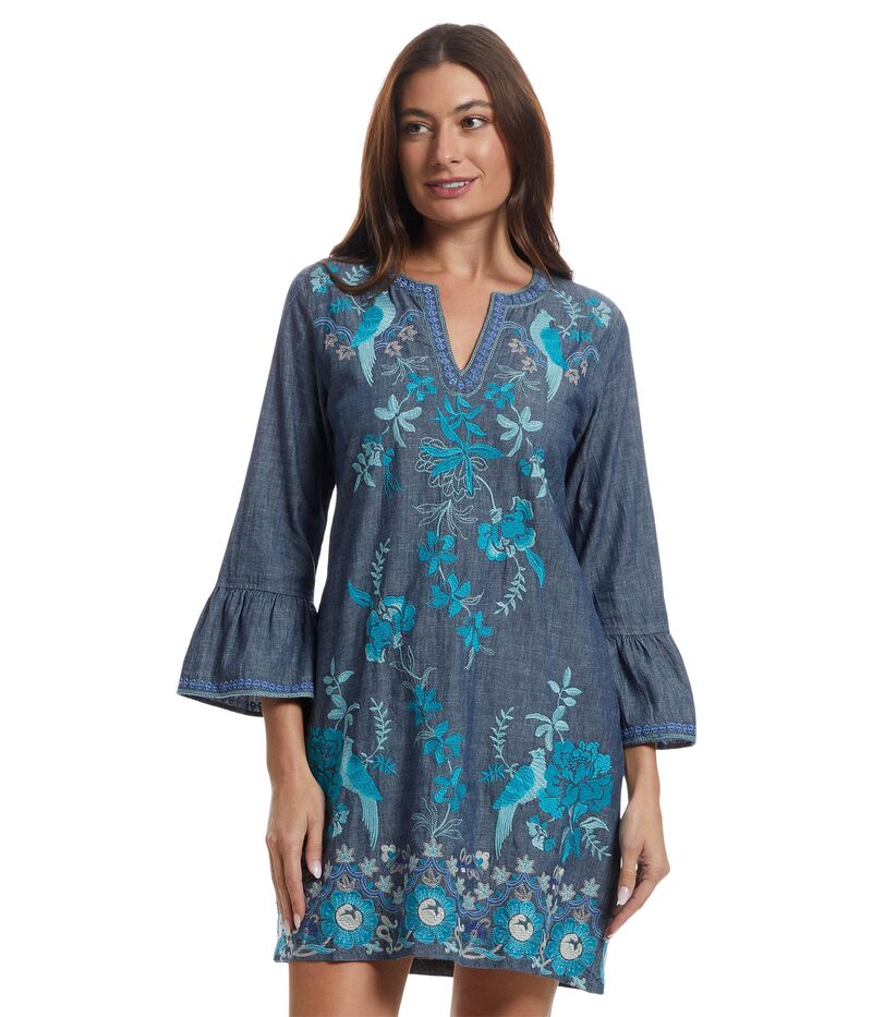 ジョニーワズ レディース トップス 衣装 フラウンス Johnny Was Ruffle Sleeve Dress - Kikio Denim Blue ジーンズ