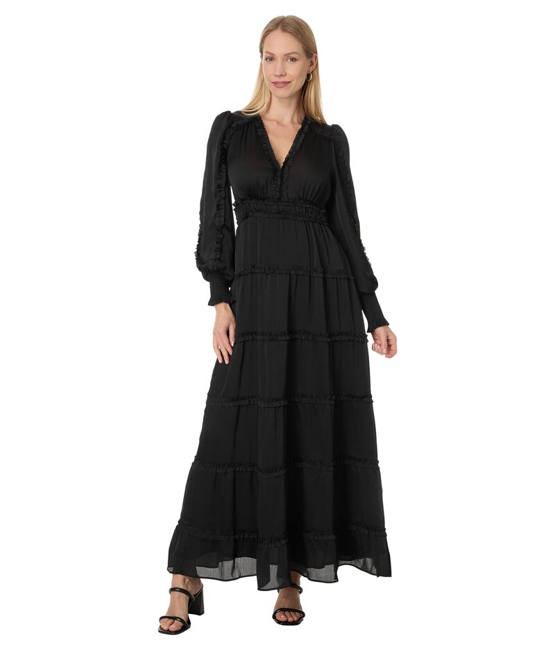 セセ レディース トップス ワンピース フリル マキシ CeCe Plisse Ruffle Maxi Dress Rich Black ブラック｜ReVida 店