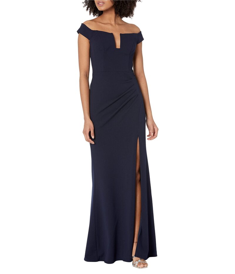 エスケープ レディース トップス ワンピース クレープ スキューバ XSCAPE Long Off-the-Shoulder Scuba Crepe U-Front Dress Navy ネイビー
