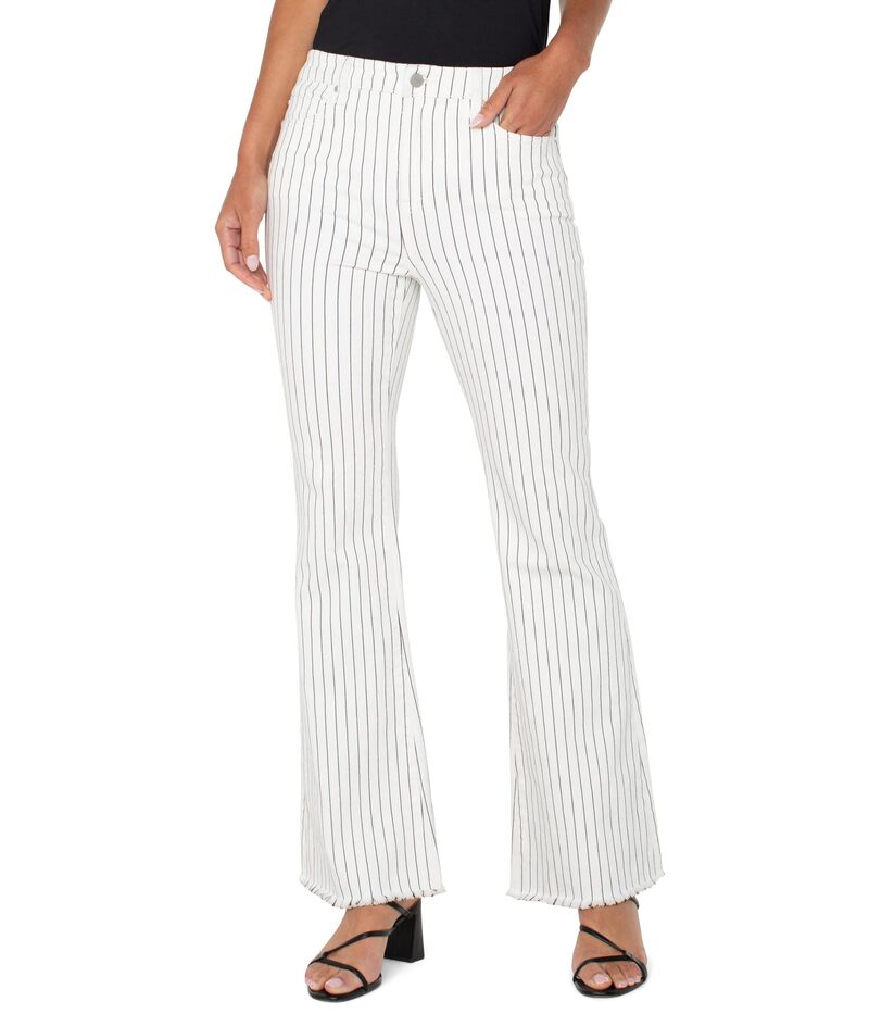 リヴァプール ロサンゼルス レディース ボトムス カジュアルパンツ Liverpoolos Angeles Hannahigh Rise Flare With Fray Hem White Black Pinstripe ホワイト