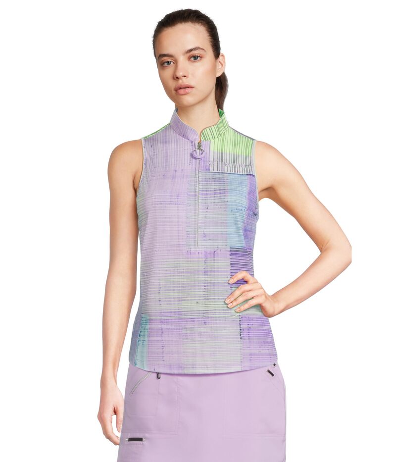 ジャイミーサドック レディース トップス シャツ プリント ノースリーブ Jamie Sadock Tartan Print Sleeveless Polo Lilac Purple パープル