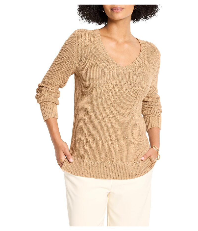 ニックプラスゾーイ レディース アウター ニット・セーター Vネック NIC+ZOE Shimmer Waffle V-neck Sweater Copper Cream クリーム