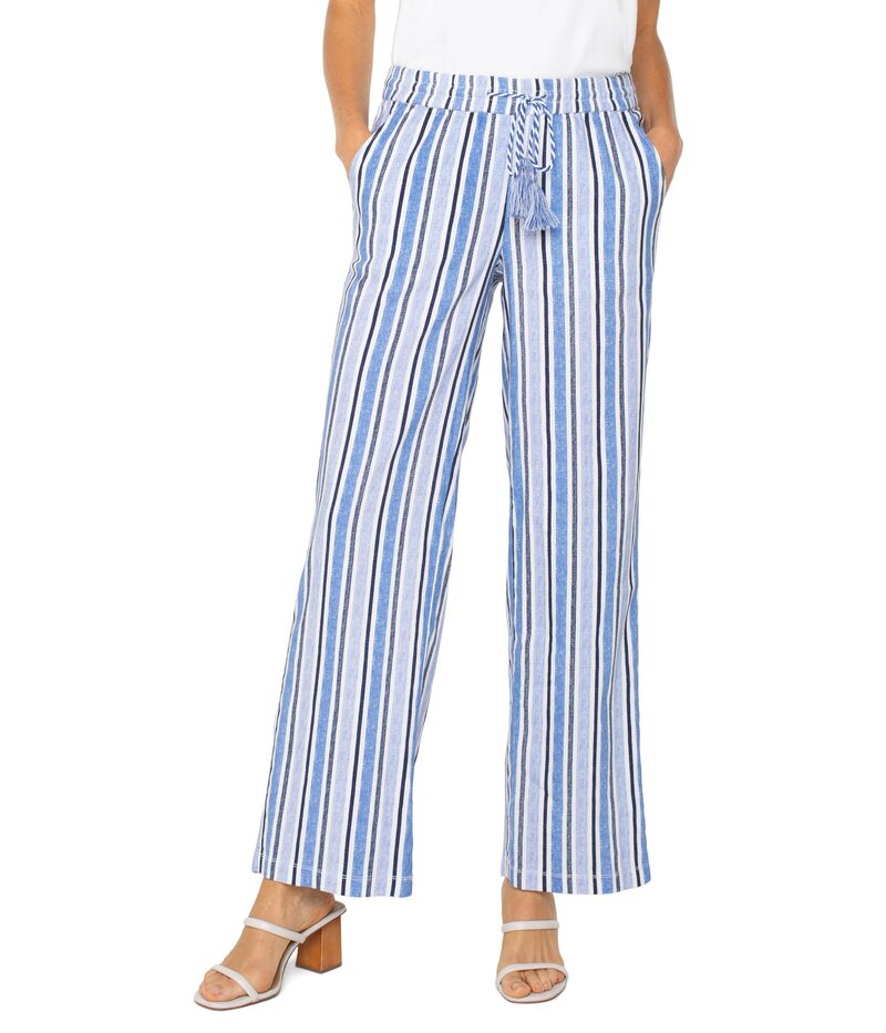 リヴァプール ロサンゼルス レディース ボトムス カジュアルパンツ ワイドレッグ ドローコードウエスト Liverpoolos Angeles Pull-On Drawstring Waist Band Wide Leg White Blue Multi Stripe ホワイト