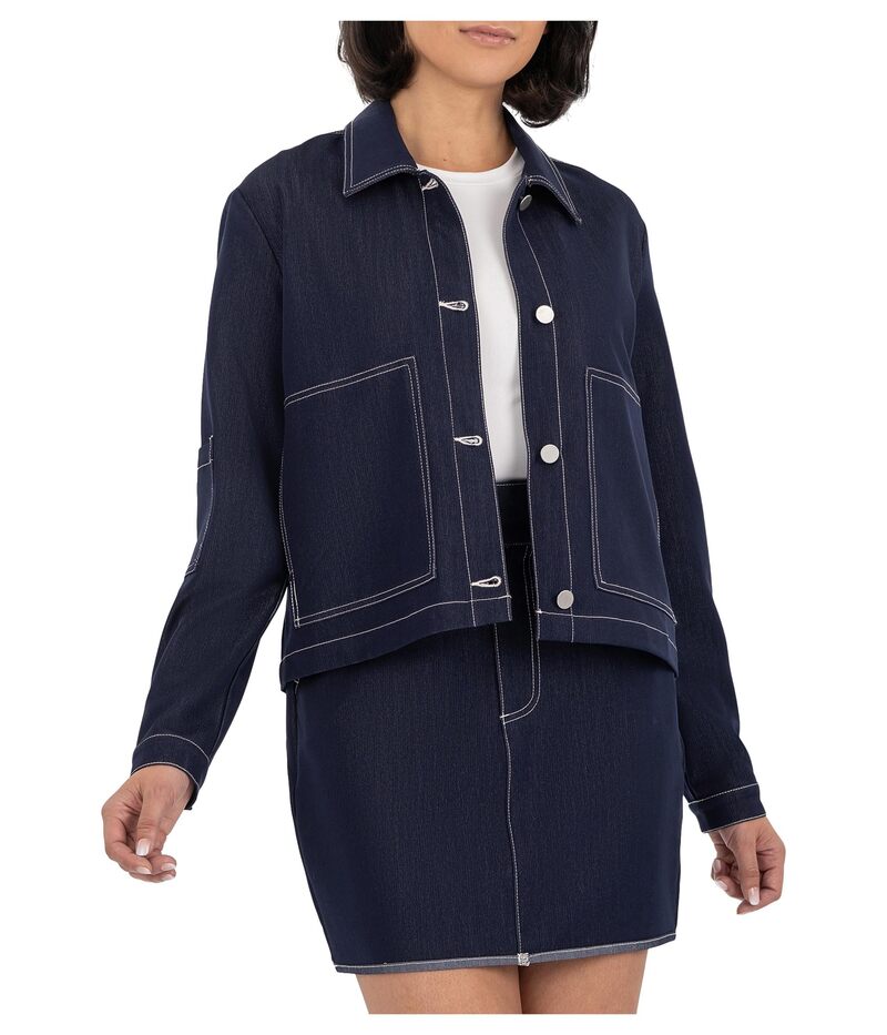 カットフロムザクロス レディース アウター 厚地の外套 プルオーバー 上衣 KUT from the Kloth Jolene Jacket With Shirt Collar Big Patch Pocket Navy 米国海軍