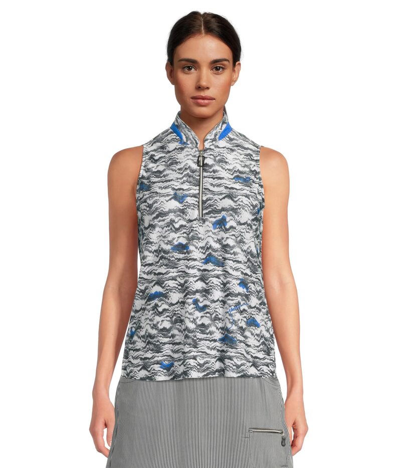 ジャイミーサドック レディース トップス シャツ プリント ノースリーブ Jamie Sadock Wave Print Crunch Fabrication Sleeveless Top Black ブラック