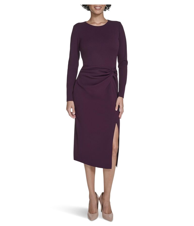 カルバンクライン レディース トップス 衣装 midi Calvin Klein Long Sleeve Solid Rouched Midi Aubergine 厚地の外套ジーン