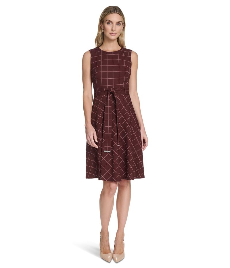 カルバンクライン レディース トップス ワンピース A ライン ノースリーブ Calvin Klein Sleeveless Plaid Aline Syrah/Orchid チェック
