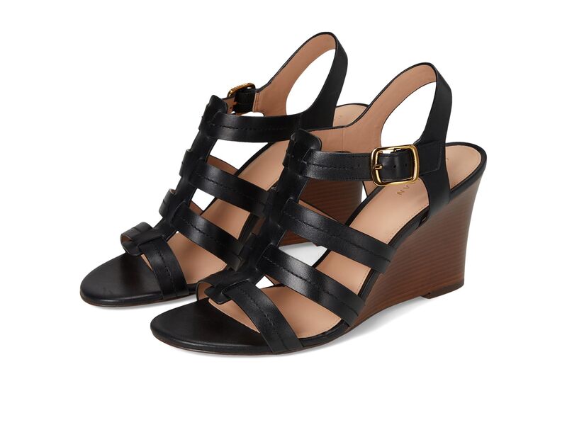 コールハーン レディース シューズ ヒール サンダル Cole Haan Josie Fisherman Wedge Sandals Black Leather ブラック|ReVida 店