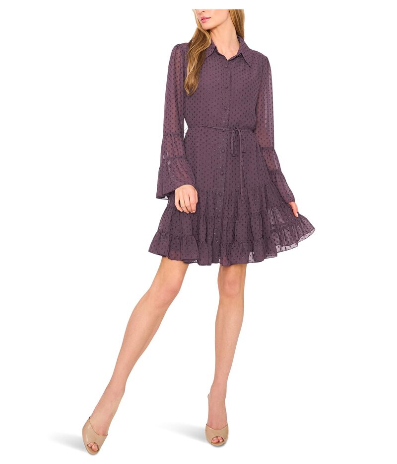 セセ レディース トップス ワンピース ティアード フリル CeCe Tiered Ruffled Button Front Dress Gunmetal ガンメタル｜ReVida 店
