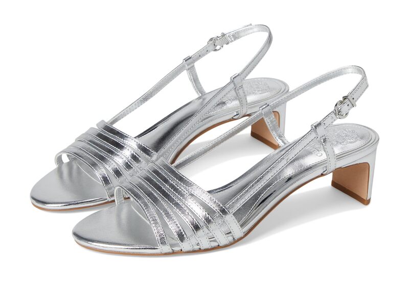 ヴィンスカムート レディース シューズ ヒール サンダル Vince Camuto Layton Strappy Kitten Heel Sandals Lux Silver シルバー|ReVida 店