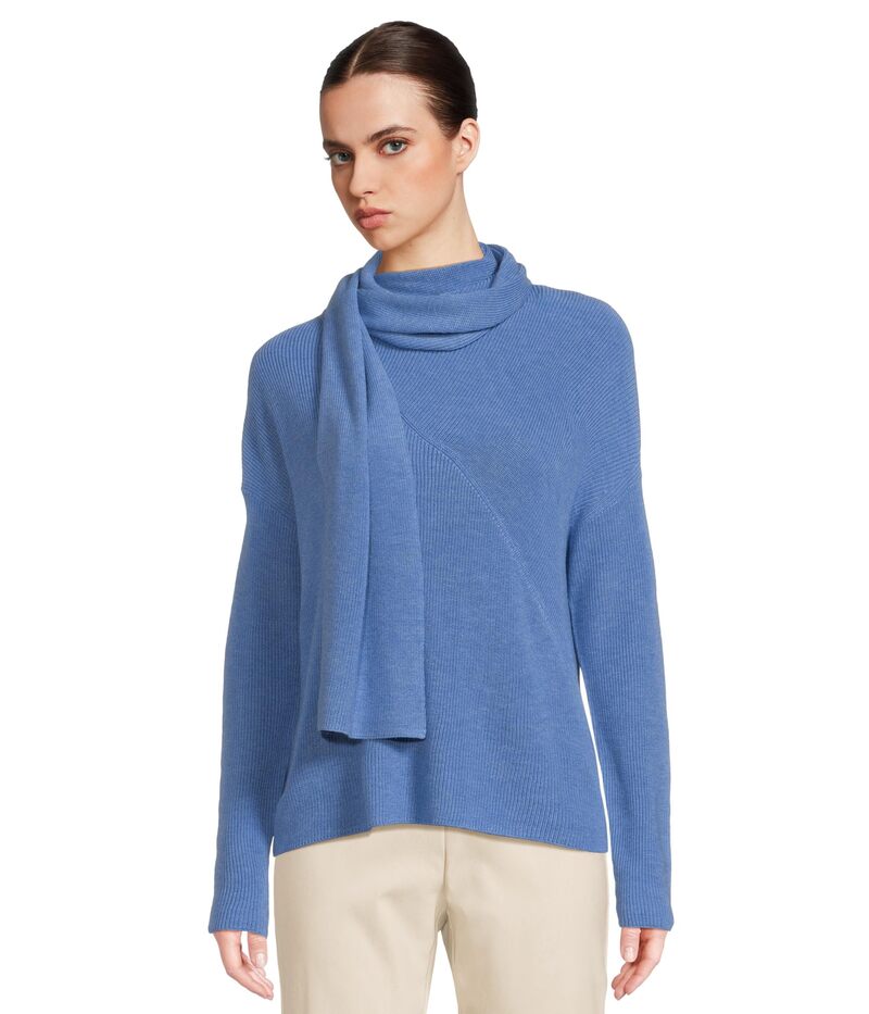 エリオットローレン レディース アウター ニット・セーター Elliott Lauren It's a Wrap - Long Sleeve Relax Sweater with attached Scarf Sky｜ReVida 店