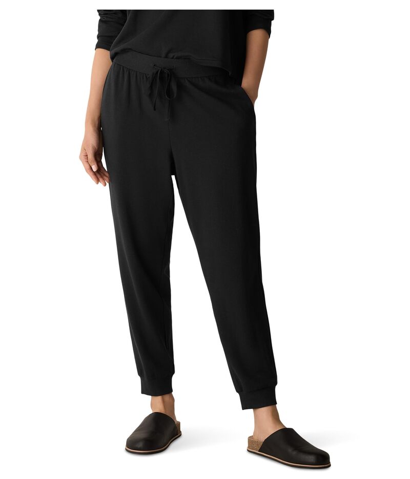 エイリーンフィッシャー レディース ボトムス カジュアルパンツ トラックパンツ パイル アンクル Eileen Fisher Cozy Brushed Terry Hug Ankle Track Pants Black ブラック