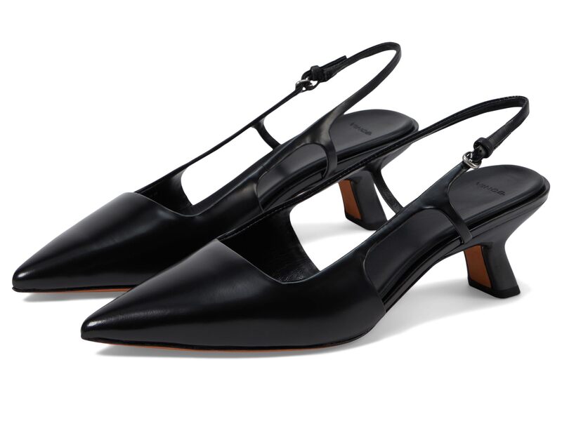 ヴィンス レディース シューズ 踵 Vince Bianca Pointed Toe Kitten Heel Slingback Black Leather 黒いこと