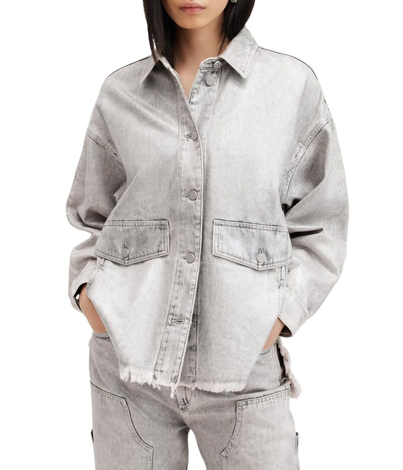 オールセインツ レディース アウター コート デニム AllSaints Hettie Denim Shacket Coated Silver シルバー