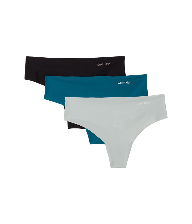カルバン クライン アンダーウェア レディース パンツ Calvin Klein Underwear Invisibles 3-Pack Thong Teal Marine/Cloud Blue/Black ブラック