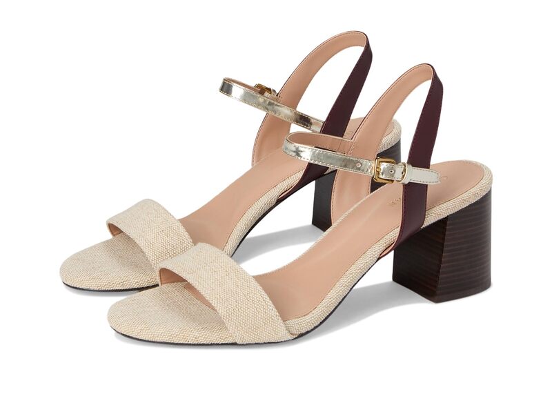 コールハーン レディース シューズ ヒール サンダル Cole Haan Josie Block Heel Sandal (65 mm) Canvas/Bloodstone Leather/Soft Gold Specchio ゴールド画像