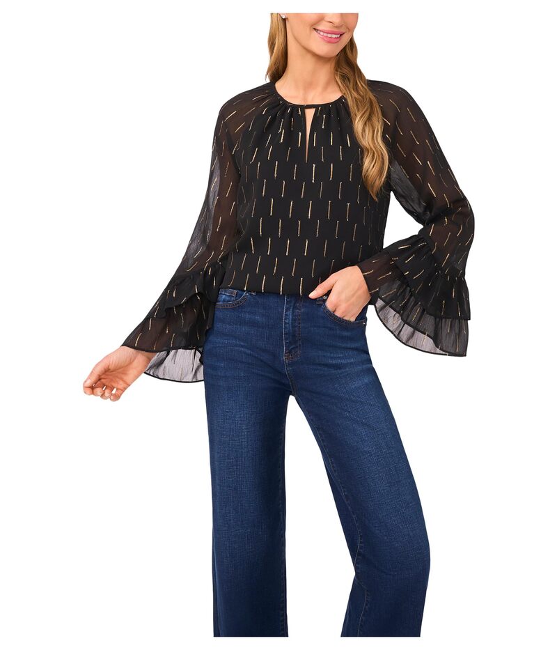 セセ レディース トップス シャツ ティアード ブラウス CeCe Tiered Sleeve Front Keyhole Blouse Rich Black ブラック