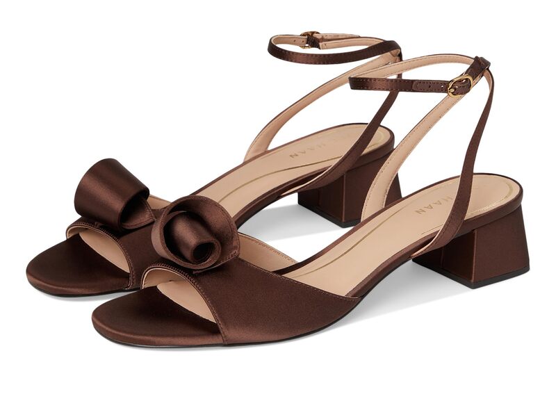 電話を掛けるハーン レディース シューズ 踵 サンダル Cole Haan Florette Block Heel Sandals Dark Chocolate Satin 黒茶