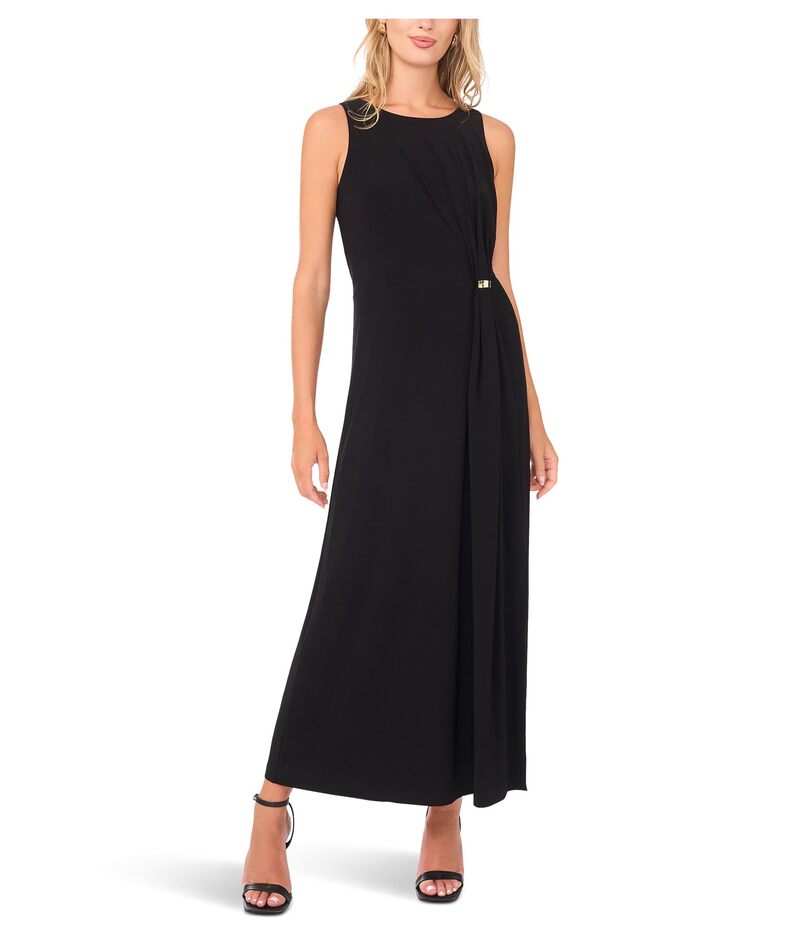 ヴィンスカムート レディース トップス ワンピース クルーネック マキシ Vince Camuto Crew Neck Gathered Twist Maxi w/ Gold Trim Ring Rich Black ブラック