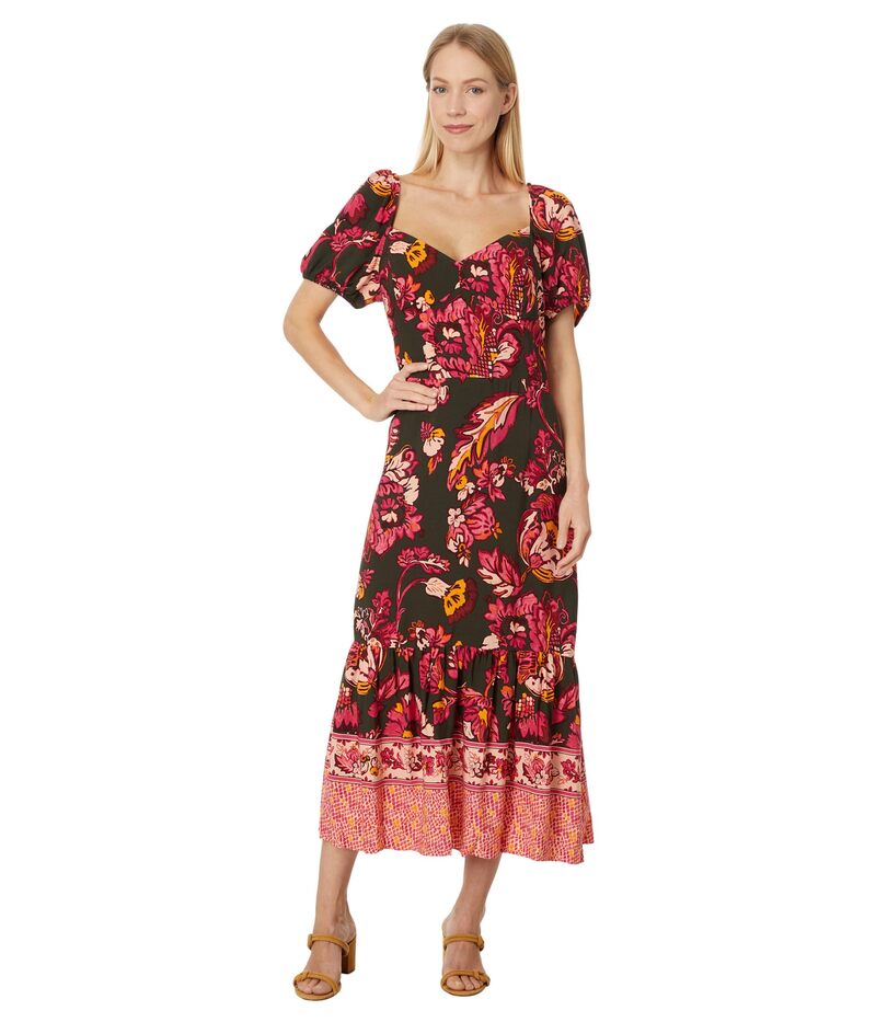 アドリアナ パペル レディース トップス ワンピース プリント ミディ Adrianna Papell Printed Puff Sleeve Midi Dress Hunter Multi マルチカラー