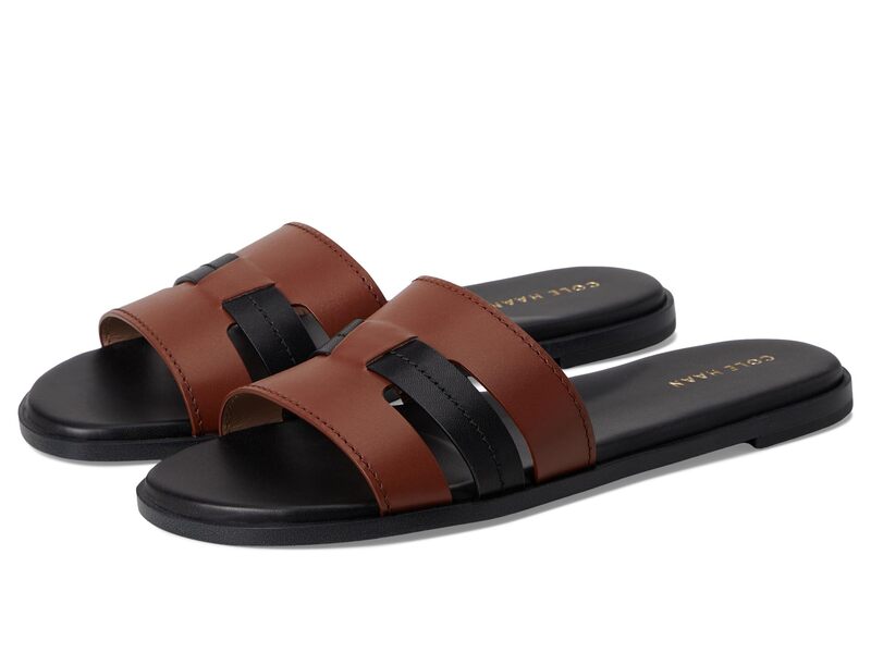 電話を掛けるハーン レディース シューズ サンダル Cole Haan Flynn Slotted Slides Dark Cuoio/Black Leather 黒いこと