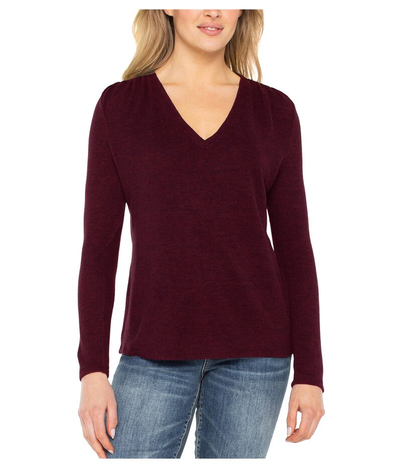 リヴァプール ロサンゼルス レディース トップス シャツ Vネック ニット Liverpoolos Angeles Long Sleeve V-Necknitop W/ Shirring Maroon Melange マルーン｜ReVida 店
