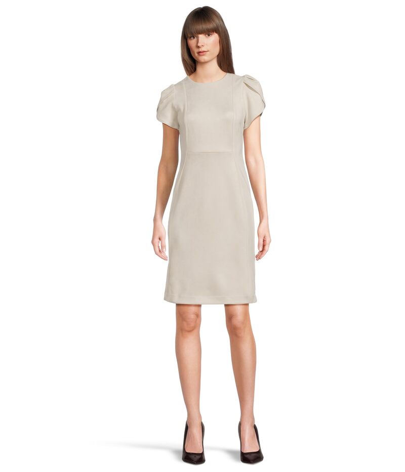 カルバンクライン レディース トップス ワンピースエード Calvin Klein Suede Tulip Sleeve Sheeth Pearl パール｜ReVida 店