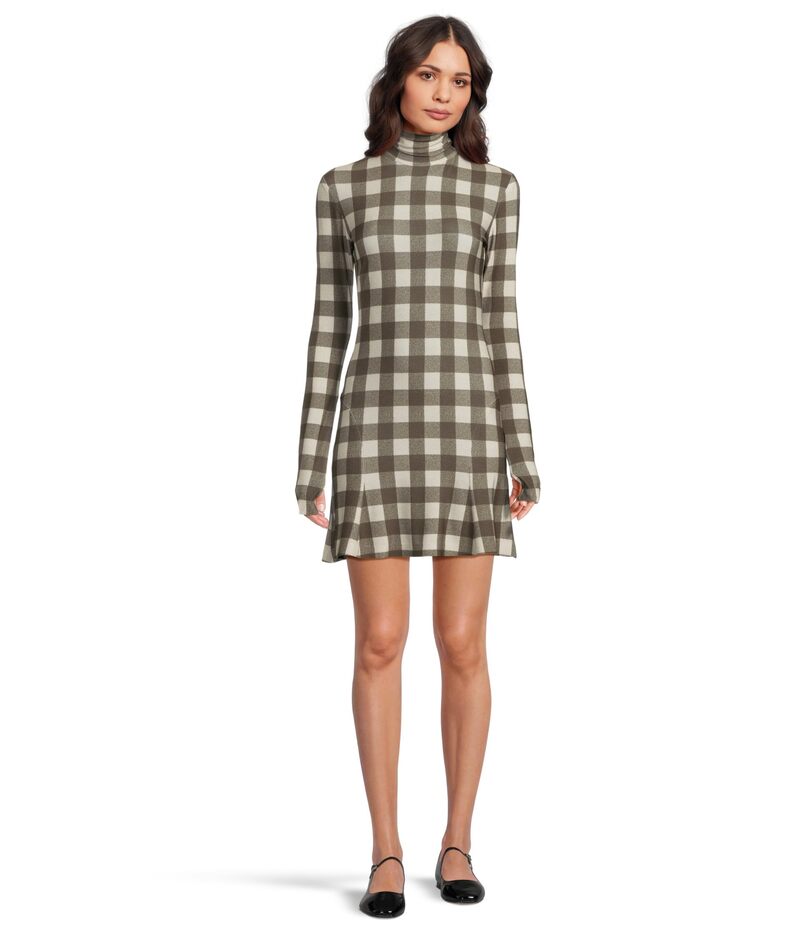 ノーマカマリ レディース トップス ワンピース ミニ Norma Kamali Long Sleeve Turtle Fishtail Mini Dress Bark Box Plaid チェック