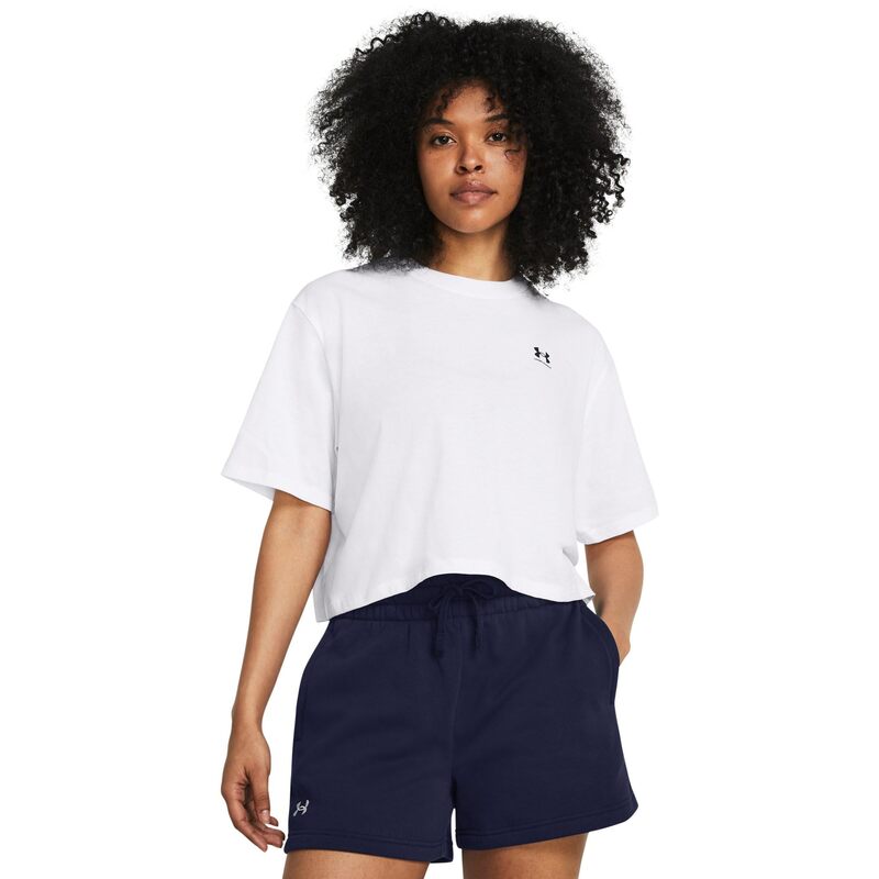 アンダーアーマー レディース トップス シャツ ロゴ Under Armour Boxy Crop Logo Short Sleeve T Shirt White/Black ホワイト