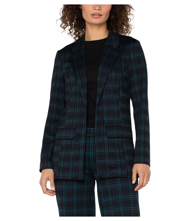 リヴァプール ロサンゼルス レディース アウター コート ブレザー ニット Liverpoolos Angeles Plaid Knit Jacquard Boyfriend Blazer Black Watch Plaid ブラック