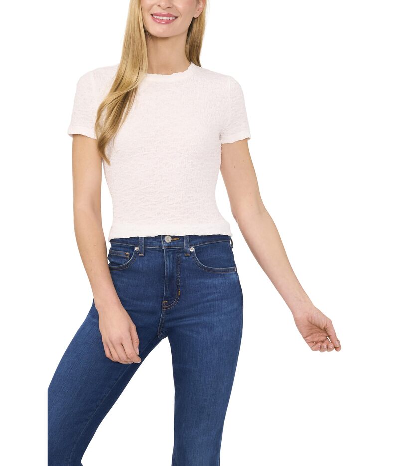 セセ レディース トップス ティーシャツ 編み物 CeCe Short Sleeve Puckered Knit Baby Tee New Ivory 象牙色 シャツ・ブラウス-トップス