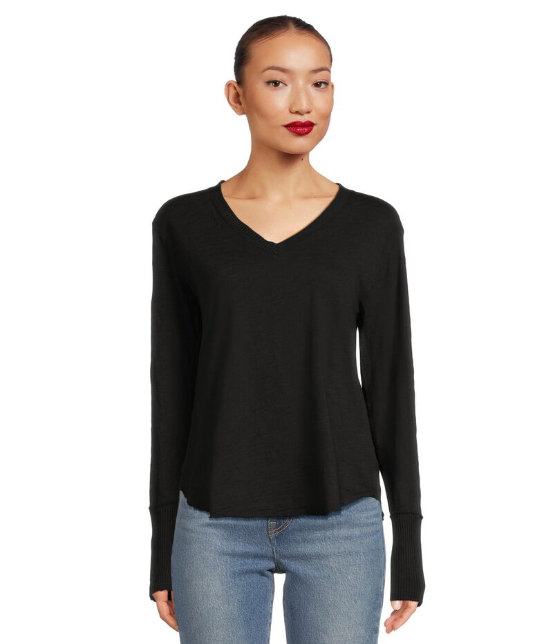 モッドドック レディース トップス シャツ Vネック Mod-o-doc Long Sleeve Waffle Mix V-Neck Top Black ブラック