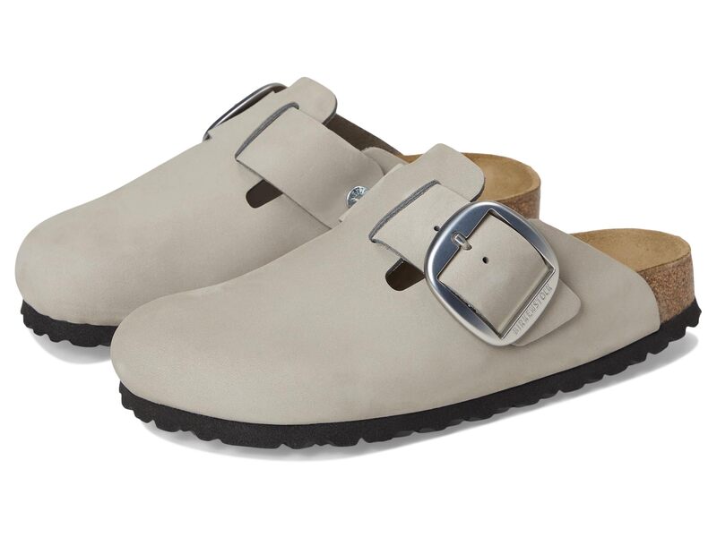 ビルケンシュトック レディース シューズ サンダル レザー Birkenstock Boston Big Buckle - Nubuck Leather Stone Coin ストーン