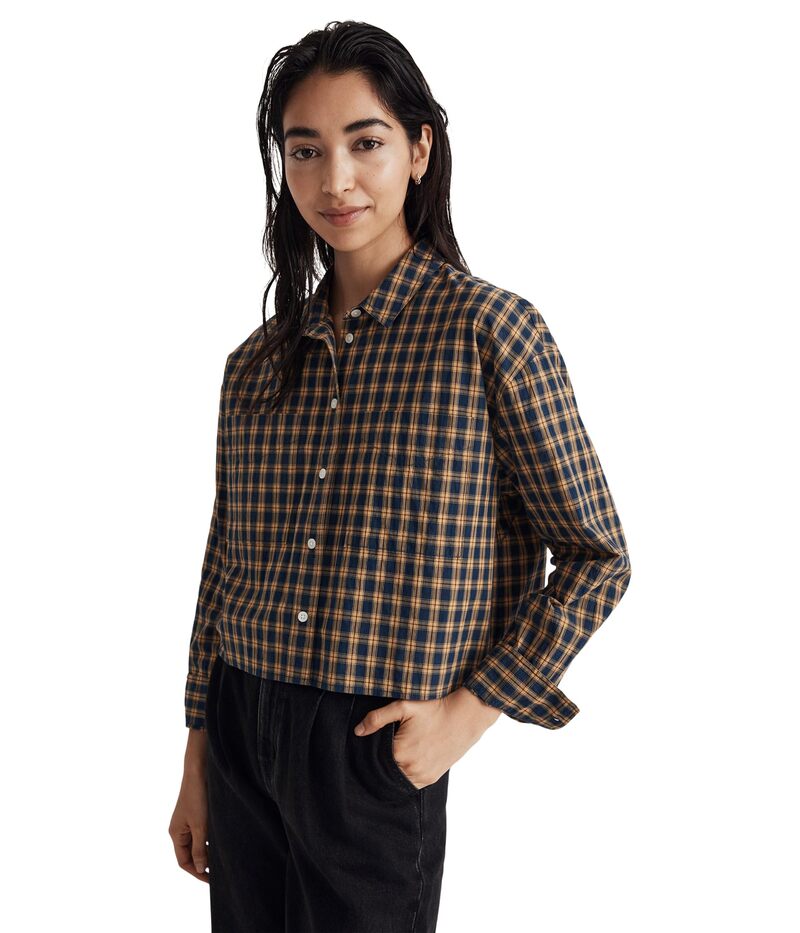 メイドウェル レディース トップス プルオーバー Madewell The Signature Poplin Crop Shirt インチ Plaid Classic Plaid Indigo インディゴ