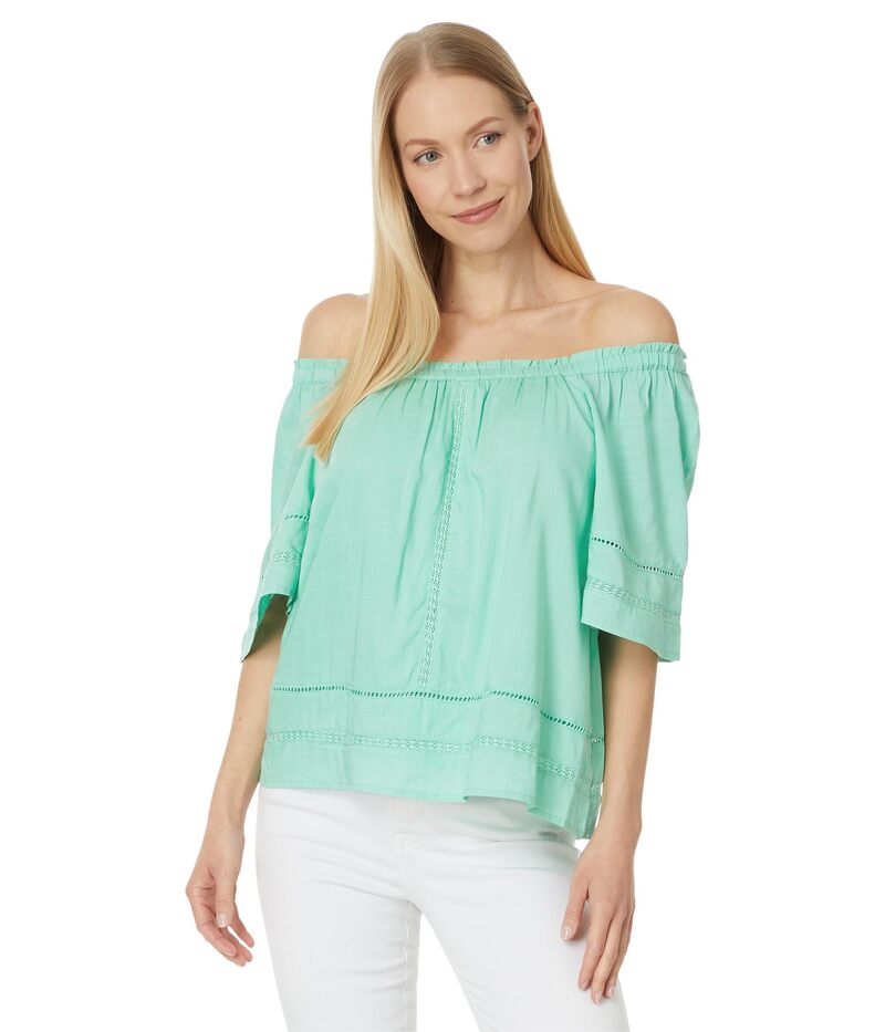 リヴァプール ロサンゼルス レディース トップス シャツ レーストリム クロップド レース Liverpoolos Angeles Cropped Bell Sleeve Woven Top with Lace Trimint ミント