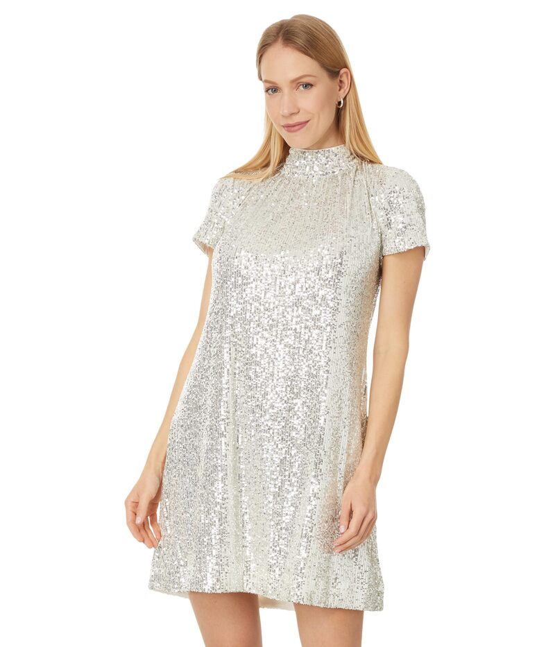 セセ レディース トップス ワンピース A ライン スパンコール CeCe S/S Mock Nk Sequin A-Line Dress W/ Back Bow 246 Champagne シャンパン