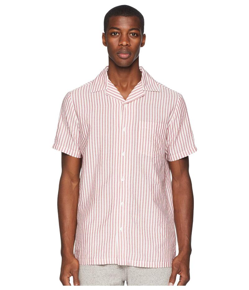 オニア メンズ トップス シャツ onia Vacation Seersucker Stripe Shirt Washed Red/White ホワイト